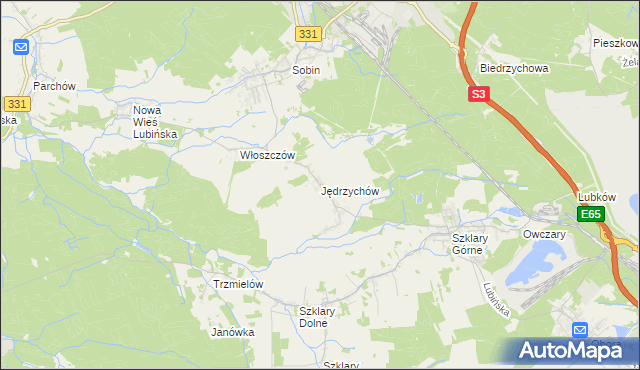 mapa Jędrzychów gmina Polkowice, Jędrzychów gmina Polkowice na mapie Targeo