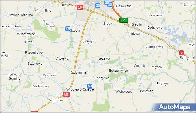 mapa Jeżewo gmina Płońsk, Jeżewo gmina Płońsk na mapie Targeo