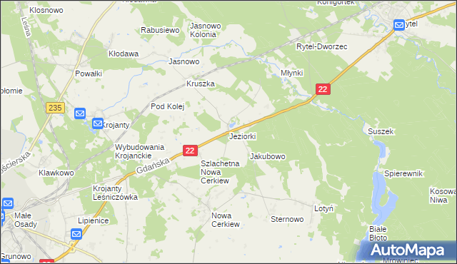 mapa Jeziorki gmina Chojnice, Jeziorki gmina Chojnice na mapie Targeo