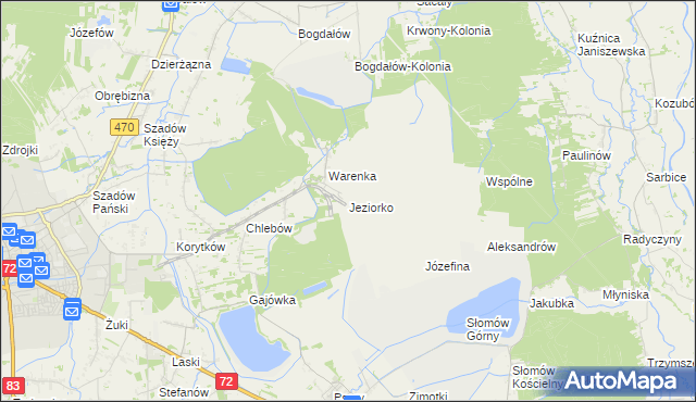 mapa Jeziorko gmina Przykona, Jeziorko gmina Przykona na mapie Targeo