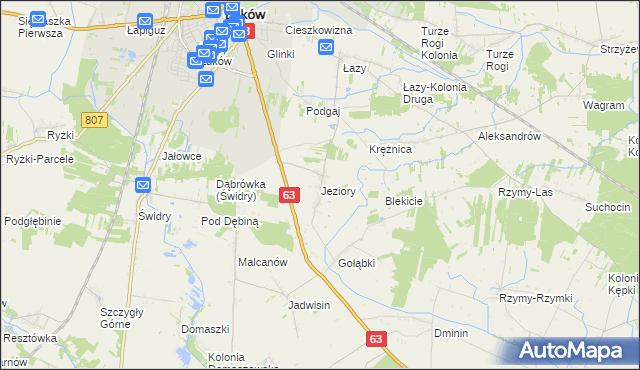 mapa Jeziory gmina Łuków, Jeziory gmina Łuków na mapie Targeo