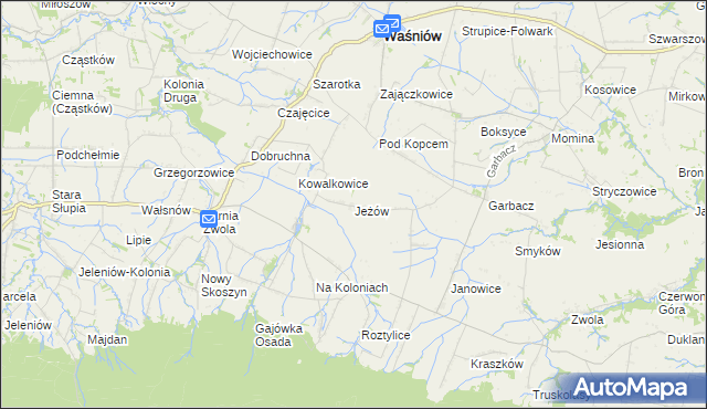 mapa Jeżów gmina Waśniów, Jeżów gmina Waśniów na mapie Targeo