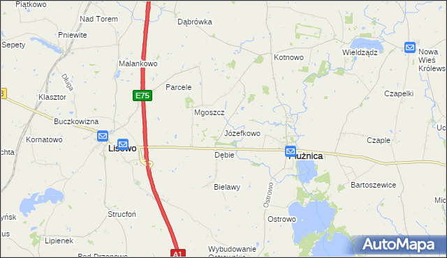 mapa Józefkowo gmina Płużnica, Józefkowo gmina Płużnica na mapie Targeo