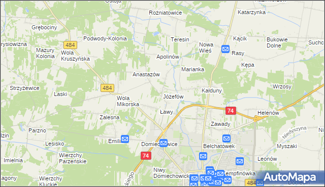 mapa Józefów gmina Bełchatów, Józefów gmina Bełchatów na mapie Targeo