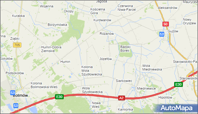 mapa Józefów gmina Bolimów, Józefów gmina Bolimów na mapie Targeo