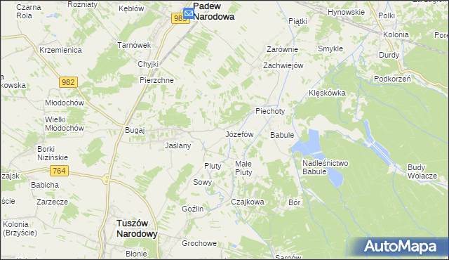 mapa Józefów gmina Tuszów Narodowy, Józefów gmina Tuszów Narodowy na mapie Targeo