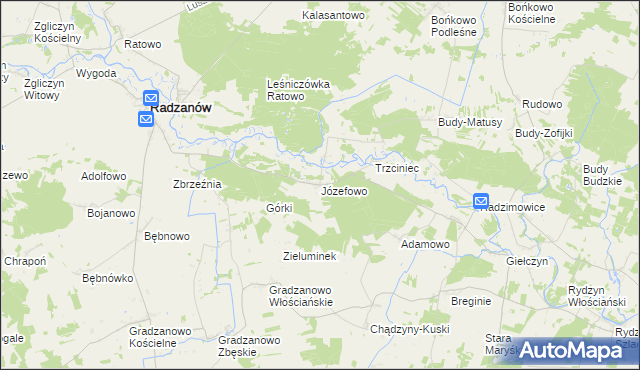 mapa Józefowo gmina Radzanów, Józefowo gmina Radzanów na mapie Targeo