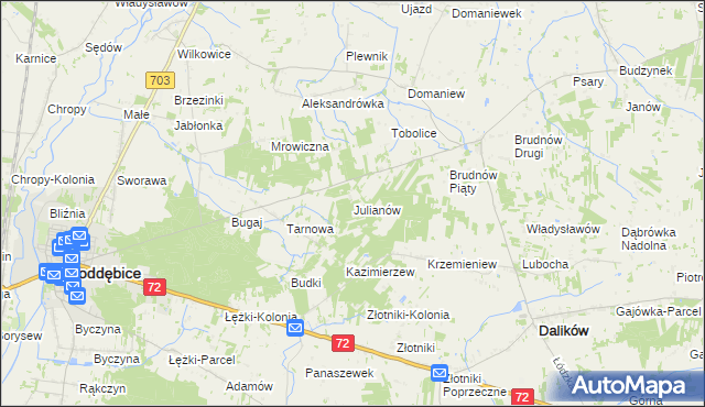 mapa Julianów gmina Dalików, Julianów gmina Dalików na mapie Targeo