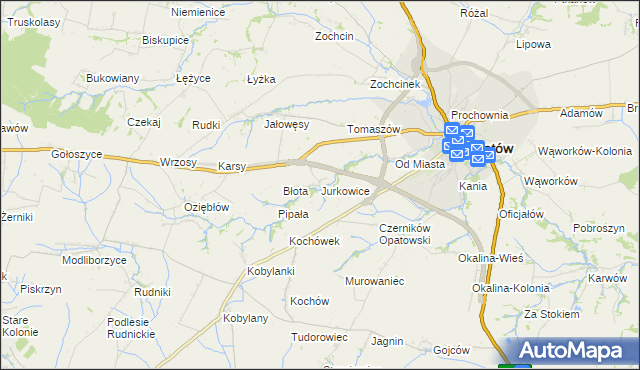 mapa Jurkowice gmina Opatów, Jurkowice gmina Opatów na mapie Targeo