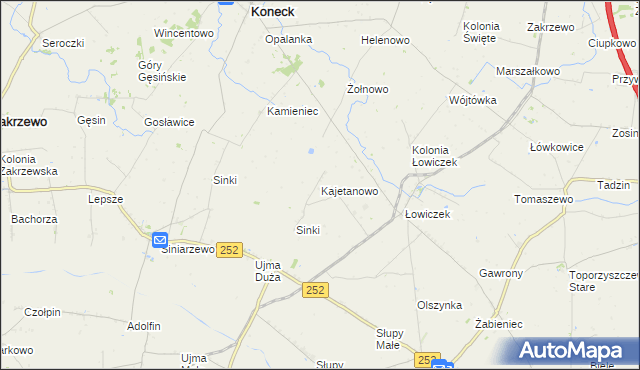 mapa Kajetanowo gmina Koneck, Kajetanowo gmina Koneck na mapie Targeo