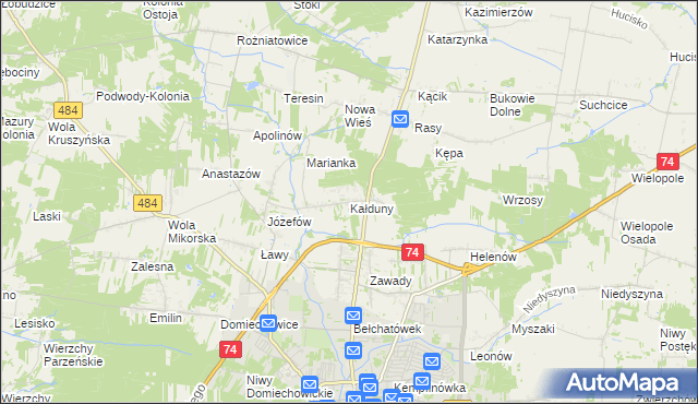 mapa Kałduny gmina Bełchatów, Kałduny gmina Bełchatów na mapie Targeo