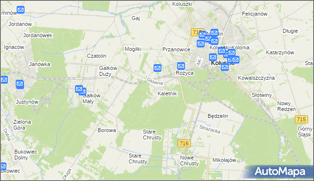 mapa Kaletnik gmina Koluszki, Kaletnik gmina Koluszki na mapie Targeo