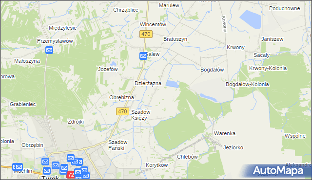 mapa Kalinowa gmina Turek, Kalinowa gmina Turek na mapie Targeo