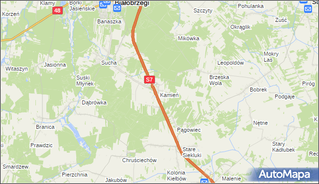 mapa Kamień gmina Białobrzegi, Kamień gmina Białobrzegi na mapie Targeo
