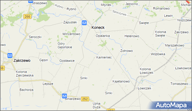 mapa Kamieniec gmina Koneck, Kamieniec gmina Koneck na mapie Targeo