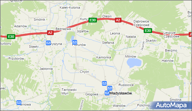 mapa Kamionka gmina Władysławów, Kamionka gmina Władysławów na mapie Targeo