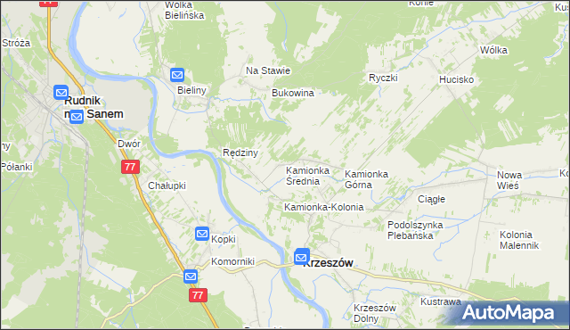 mapa Kamionka Średnia, Kamionka Średnia na mapie Targeo