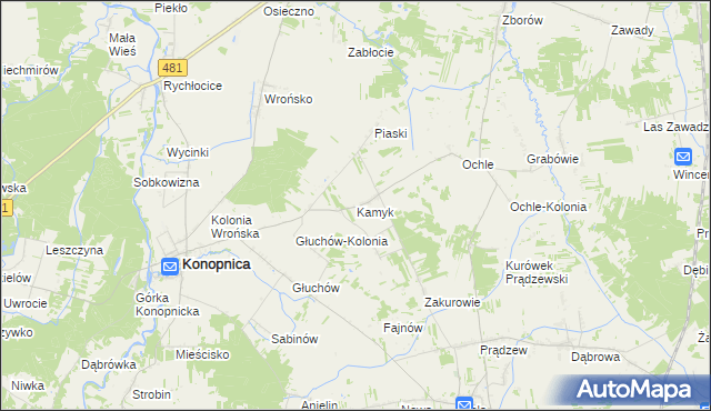 mapa Kamyk gmina Konopnica, Kamyk gmina Konopnica na mapie Targeo