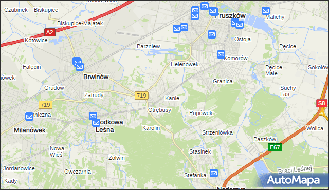 mapa Kanie gmina Brwinów, Kanie gmina Brwinów na mapie Targeo