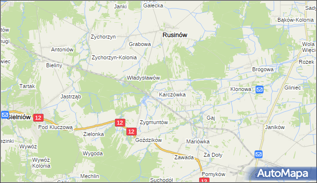 mapa Karczówka gmina Rusinów, Karczówka gmina Rusinów na mapie Targeo