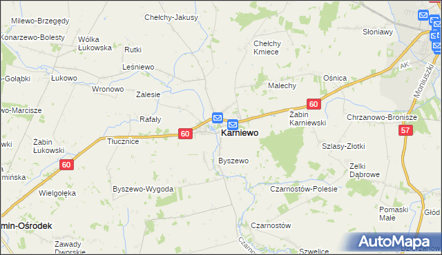 mapa Karniewo powiat makowski, Karniewo powiat makowski na mapie Targeo