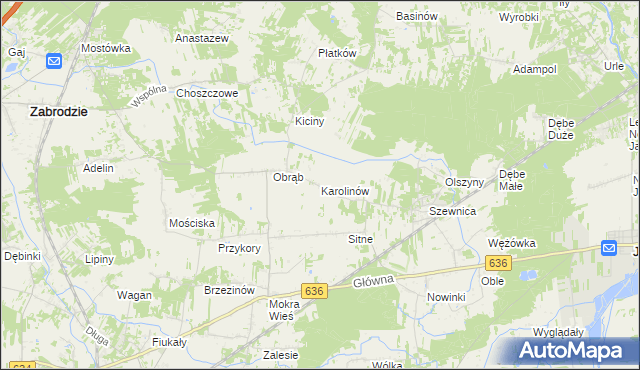 mapa Karolinów gmina Zabrodzie, Karolinów gmina Zabrodzie na mapie Targeo