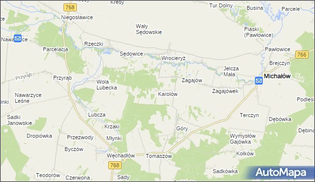 mapa Karolów gmina Michałów, Karolów gmina Michałów na mapie Targeo