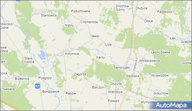 mapa Karsy gmina Sobków, Karsy gmina Sobków na mapie Targeo