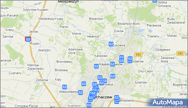 mapa Karwowo gmina Sochaczew, Karwowo gmina Sochaczew na mapie Targeo