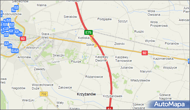 mapa Kaszewy Dworne, Kaszewy Dworne na mapie Targeo