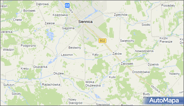 mapa Kąty gmina Siennica, Kąty gmina Siennica na mapie Targeo