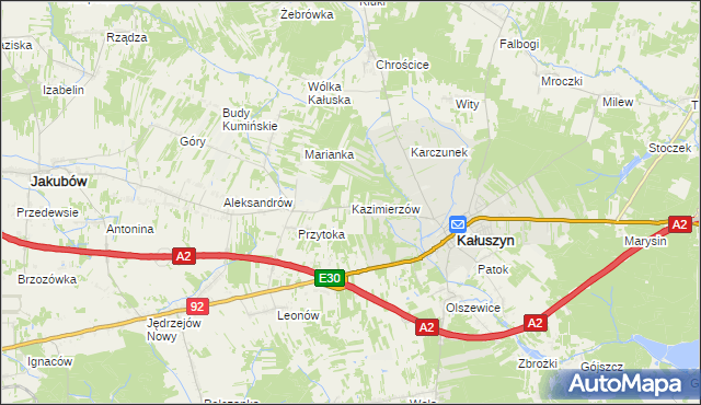 mapa Kazimierzów gmina Kałuszyn, Kazimierzów gmina Kałuszyn na mapie Targeo