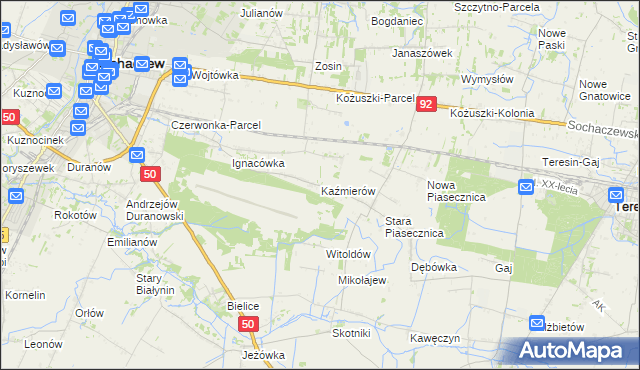 mapa Kaźmierów gmina Sochaczew, Kaźmierów gmina Sochaczew na mapie Targeo