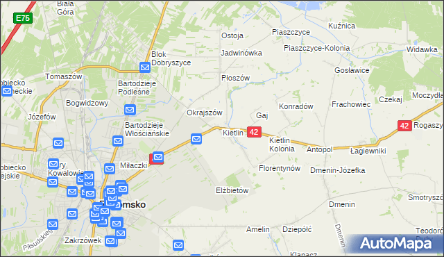 mapa Kietlin gmina Radomsko, Kietlin gmina Radomsko na mapie Targeo