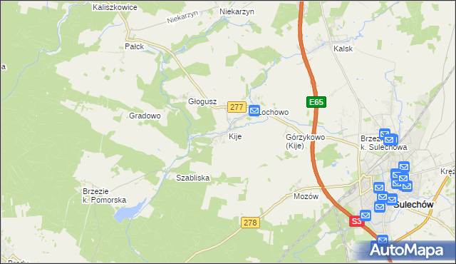 mapa Kije gmina Sulechów, Kije gmina Sulechów na mapie Targeo