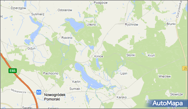 mapa Kinice gmina Nowogródek Pomorski, Kinice gmina Nowogródek Pomorski na mapie Targeo