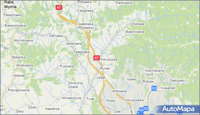 mapa Klikuszowa, Klikuszowa na mapie Targeo