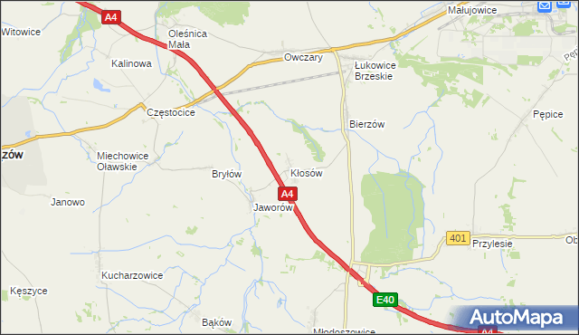 mapa Kłosów gmina Wiązów, Kłosów gmina Wiązów na mapie Targeo