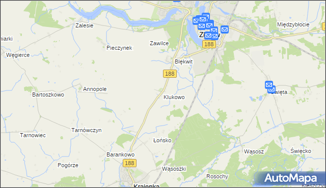 mapa Klukowo gmina Złotów, Klukowo gmina Złotów na mapie Targeo