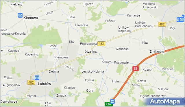 mapa Kluski gmina Lututów, Kluski gmina Lututów na mapie Targeo