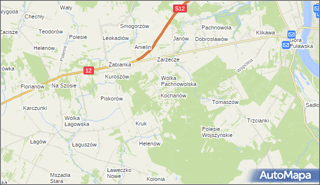 mapa Kochanów gmina Puławy, Kochanów gmina Puławy na mapie Targeo