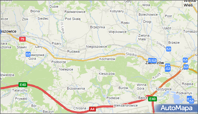 mapa Kochanów gmina Zabierzów, Kochanów gmina Zabierzów na mapie Targeo
