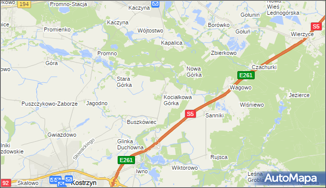 mapa Kociałkowa Górka, Kociałkowa Górka na mapie Targeo