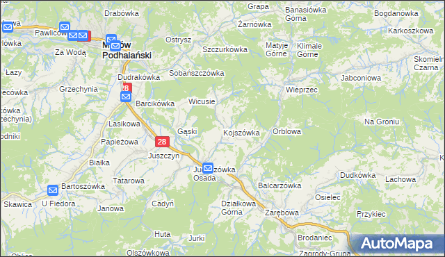 mapa Kojszówka, Kojszówka na mapie Targeo