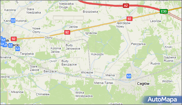 mapa Kokoszki gmina Cegłów, Kokoszki gmina Cegłów na mapie Targeo