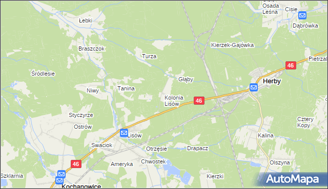 mapa Kolonia Lisów gmina Herby, Kolonia Lisów gmina Herby na mapie Targeo