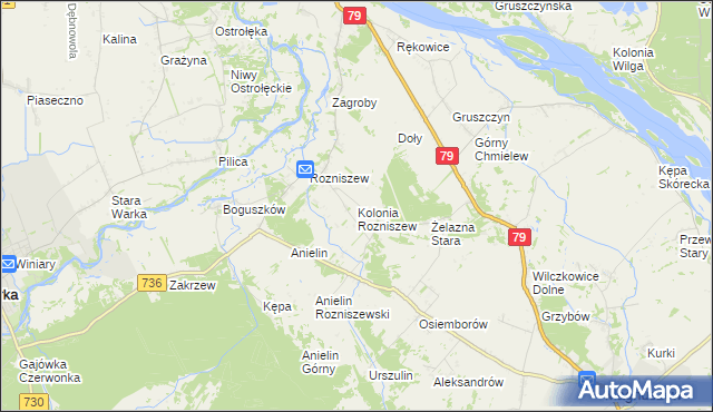 mapa Kolonia Rozniszew, Kolonia Rozniszew na mapie Targeo