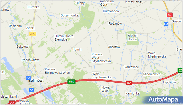 mapa Kolonia Wola Szydłowiecka, Kolonia Wola Szydłowiecka na mapie Targeo