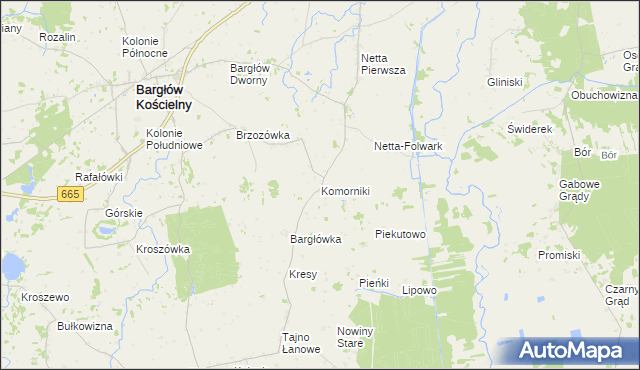 mapa Komorniki gmina Bargłów Kościelny, Komorniki gmina Bargłów Kościelny na mapie Targeo