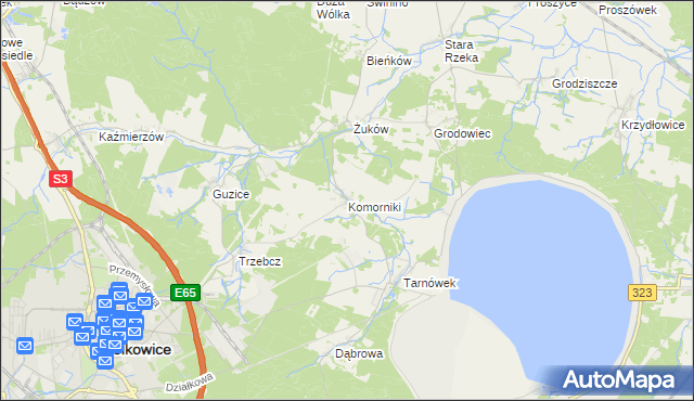 mapa Komorniki gmina Polkowice, Komorniki gmina Polkowice na mapie Targeo